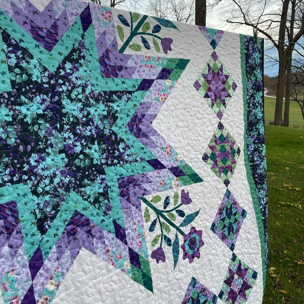 Elegant Starburst Quilt - Teal and Purple - Picture 5 of 7
